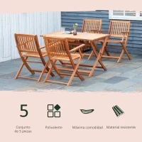 Outsunny Conjunto de Jardín de Madera Plegable 5 Piezas Set de 1 Mesa 120x70x72 cm y 4 Sillas 60x55x91 cm Muebles de Comedor para Terraza Balcón Exterior Teca(m-4)