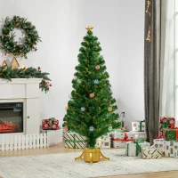 HOMCOM 5FT Prelit Artificial Christmas Tree with Fibre Optics, Baubles Decoration, Golden Pot for Holiday, Home - Green(m-10)