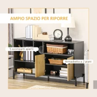 HOMCOM Mobiletto da Salotto a Doppia Anta con 5 Ripiani aperti in Truciolato, 120x40x74cm(m-4)