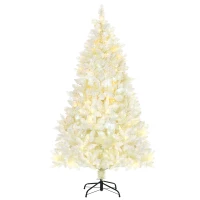 HOMCOM Sapin de Noël artificiel lumineux blanc  180 cm 650 branches 150 LED - support pied pliable(m-1)