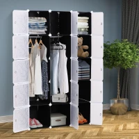 HOMCOM Garde robe armoire à vêtements L 111 x l 47 x H 183 cm modulable 15 cubes noir et blanc(m-2)