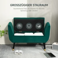 HOMCOM Polsterbank mit Stauraum, Armlehnen, Samtartiges Polyester, Kautschukholz, 107 x 42 x 65 cm, Grün(m-4)