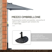 Outsunny Ombrellone Semicircolare da Parete con Manovella, in Poliestere e Metallo, 2.7x2.4 m, Grigio(m-5)
