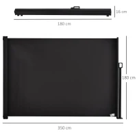 Outsunny Store latéral brise-vue rétractable 350 x 180 cm, paravent extérieur en aluminium, protection solaire, brise-vue extensible pour balcon, jardin, terrasse, gris foncé(m-3)