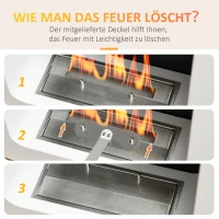 HOMCOM Ethanol-Kamin Bio-Ethanol-Brenner Feuerschale 1L 2,5 Std. Brenndauer 20m² Wandkamin mit Feuerlöschdeckel aus Edelstahl Metall Weiß 48 x 18 x 48 cm(m-5)