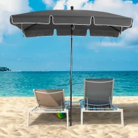 Outsunny Garden Parasol Umbrella, Outdoor Market Table Umbrella with Ruffles & Aluminium Pole, Rectangular Tilting Parasol Sun Shade Canopy, 2 x 1.3m, Grey(m-11)
