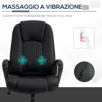 Vinsetto Poltrona da Ufficio Massaggiante ad Altezza Regolabile, 60x74x106-116cm, Nera(m-4)