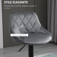 HOMCOM Set 2 Sgabelli da Bar con Altezza Regolabile, Base in Metallo e Seduta Finta Pelle, Sgabelli Alti Moderni Girevoli con Schienale e Poggiapiedi 46x48x83-104cm, Grigio e Nero(m-6)