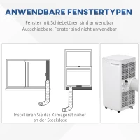 HOMCOM Mobile Klimaanlage 8000BTU 2,3KW 4-in-1 Klimagerät mit Abluftschlauch, Kühlen, Lüften, Entfeuchten und Schlafen, 24h Timer mit Fernbedienung Nutzungsraum 13-18㎡ ABS Weiß+Grau(m-8)