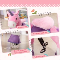 HOMCOM Cavallo a Dondolo con Ruote a Forma di Unicorno per Bambini da 3-6 Anni, 70x32x87cm, Rosa(m-7)