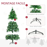 HOMCOM Sapin de Noël artificiel 180 cm 782 branches épines grand réalisme avec pommes de pin vert(m-6)