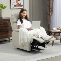 HOMCOM Poltrona Relax Reclinabile Manuale con Poggiapiedi in Tessuto e Imbottitura Spessa, Beige(m-2)