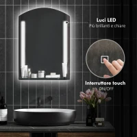kleankin Specchio per Bagno con Luce LED Regolabile a 3 Colori e Mensola in Vetro, 50x12x70 cm, Argento(m-5)