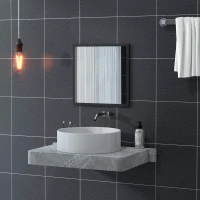 HOMCOM Miroir mural carré 50 x 50 cm, cadre en bois noir, idéal pour la salle de bain, salon ou chambre(m-7)