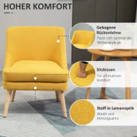 HOMCOM Sessel Loungesessel mit Leinenoptik, Armlehne, Gepolstert Relaxsessel mit Holzbeine, für Wohnzimmer, Schlafzimmer, Gelb(m-4)