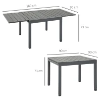 Outsunny Mesa de Jardín Extensible de Aluminio Mesa de Comedor para Exterior para 4-6 Personas Carga Max. 70 kg para Patio Terraza Balcón 90-180x90x73 cm Gris(m-3)