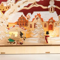 HOMCOM Escena Navideña con 12 Luces Pueblo Navideño Iluminado Decoración de Navidad de Sobremesa 45x7x28 cm Natural(m-9)