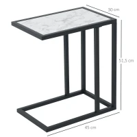 HOMCOM Mesita Auxiliar Mesa Lateral para Sofá Moderna con Superficie Imitación Mármol Estructura de Metal 45x30x51,5 cm Blanco(m-3)