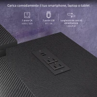 HOMCOM Scrivania Angolare Reversibile con LED, Prese di Corrente e Prese USB, Ripiani e Supporto Monitor, Nero(m-5)