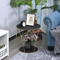 HOMCOM Round Coffee Table with Storage, Modern Sofa Side Table with Metal Frame, End Table for Bedroom, Living Room, Black and Gold, 45 x 45 x 48 cm(m-10)