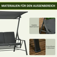 Outsunny Hollywoodschaukel, neigbares Dach, Sitz- und Rückenkissen, Stahlrahmen, dunkelgrau, 148 x 129 x 172 cm(m-7)