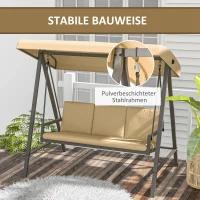 Outsunny Hollywoodschaukel Gartenschaukel Schaukelbank, verstellbares Sonnendach, 200 cm x 125 cm x 175 cm, Beige + Braun(m-4)