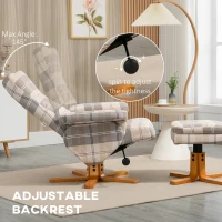 HOMCOM Linen Swivel Recliner Chair with Footstool, Wooden Base and Storage for Living Room, Multicolour(m-4)