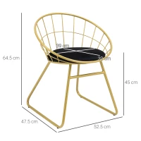 HOMCOM Modern Dining Chairs Set of 2, Metal Wire Kitchen Chair with Velvet-feel Cushion, Round Back and Steel Frame for Living Room, Bedroom, Gold(m-3)