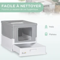 PawHut Maison de toilette pour chat pliable double porte battante et supérieure pelle fourni 47,5 x 35,5 x 36,7 cm gris(m-4)
