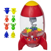 HOMCOM Macchinetta Pesca Pupazzi a Forma di Razzo Rosso con Luci, Suoni e 8 Alieni, per Bambini 3-8 Anni, 20x19x30cm(m-10)