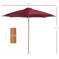 Outsunny Parasol de jardin extérieur parasol droit double toit en bois polyester haute densité protection solaire Ø 3 x 2,5 m rouge(m-3)
