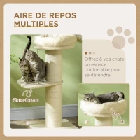 PawHut Arbre à chat griffoir sisal naturel 2 plateforme panier observation jeu boule suspendue peluche beige(m-4)