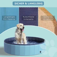 PawHut Hundebadewanne faltbar Badewanne Hundepool Plantschbecken Swimmingpool Wasserbecken für Hunde und Katzen Schwimmbecken Kunststoff+Holz Blau Ø140 x H30 cm(m-7)