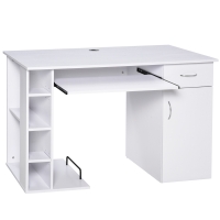 HOMCOM Mesa Escritorio para PC Mesa de Ordenador con Estantes abiertos y baldas Ajustables Armario Soporte para CPU y Bandeja Extraíble 120x60x74 cm Blanco