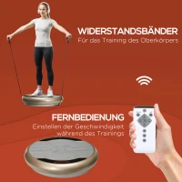 SPORTNOW Vibrationsplatte, 99 Intensitätsstufen, 2 Widerstandsbänder, LED-Anzeige, Goldoptik, Φ59 x 15H cm(m-5)