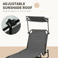 Outsunny Set of Two Folding Sun Loungers, with Adjustable Backs and Sun Canopies - Grey(m-5)