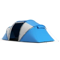 Outsunny Campingzelt für 4-6 Personen leicht, stabil wasserdicht Familienzelt mit Eingang Bodenplane, Zelt mit 2000mm Wassersäule Tunnelzelt Kuppelzelt für Camping Reise Trekking Garten, Blau(m-10)