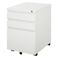 HOMCOM Rollcontainer mit 3 Schubladen mobiler Aktenschrank mit Rollen abschließbar Büroschrank mit konkavem Griff, Schubladenschrank für Büro, Homeoffice, 39 x 48 x 60 cm, Weiß
