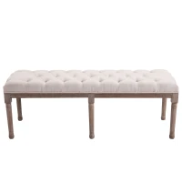 HOMCOM Bed End Side Chaise Lounge Sofa Stool Chic Button Tufted Window Hallway Seat Bench Wooden Leg Fabric Cover Padded Beige(m-6)