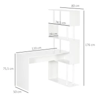 HOMCOM Gaming-Tisch mit 4 Regalen, Eckschreibtisch, Computertisch, L-Förmig, 120 cm x 80 cm x 176 cm, Weiß(m-3)