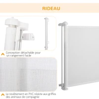PawHut Barrière escalier chien rétractable opération à une main cadre en alliage d'aluminium tissu mesh 150 x  85 cm blanc(m-7)
