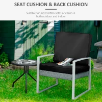 Outsunny 2 Piece Garden Chair Cushions with 1 Seat Cushion 1 Back Pad for Rattan Sofa Chair, Outdoor Seat Pads for Indoor and Outdoor Use, Black(m-4)