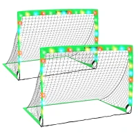 SPORTNOW Juego de 2 Porterías de Fútbol para Niños Porterías de Fútbol Plegables con Luz LED 120x90x90 cm Verde(m-1)