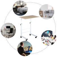 HOMCOM Table roulante de lit canapé table pour ordinateur table informatique dim. 60L x 40l x 68-78H cm hauteur réglable 4 roulettes blanc érable(m-4)