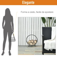 Outsunny Portalegna in Metallo per Interni ed Esterni per Camino, Porta Legna da Interno con Forma a Cesto, 45x29.5x47cm, Nero(m-5)