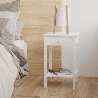 HOMCOM White Bedside Table, Wooden Side Table, Nightstand, Bedside Cabinet with Drawer and Storage Shelf for Bedroom and Living Room, Set of 2(m-6)
