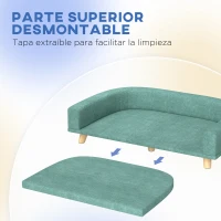 PawHut Sofá para Perros Grandes Cama Elevada para Perros con Cojín Lavable y Patas de Madera Carga 40 kg 98x67x25 cm Verde(m-5)