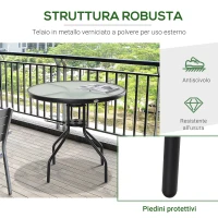 Outsunny Tavolino da Giardino con Piano in Vetro Temperato e Foro per Ombrellone Acciaio Ф80 x 72 cm Nero(m-6)