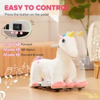 AIYAPLAY 6V Electric Ride on Unicorn, Battery Powered Kids Ride on Animal Toy with Music, Forward Control, for Ages 18-36 Months(m-6)