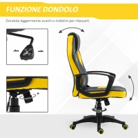Vinsetto Sedia Gaming Ergonomica, Poltrona da Ufficio Girevole con Rotelle in Similpelle Nera e Gialla, Altezza Regolabile(m-5)